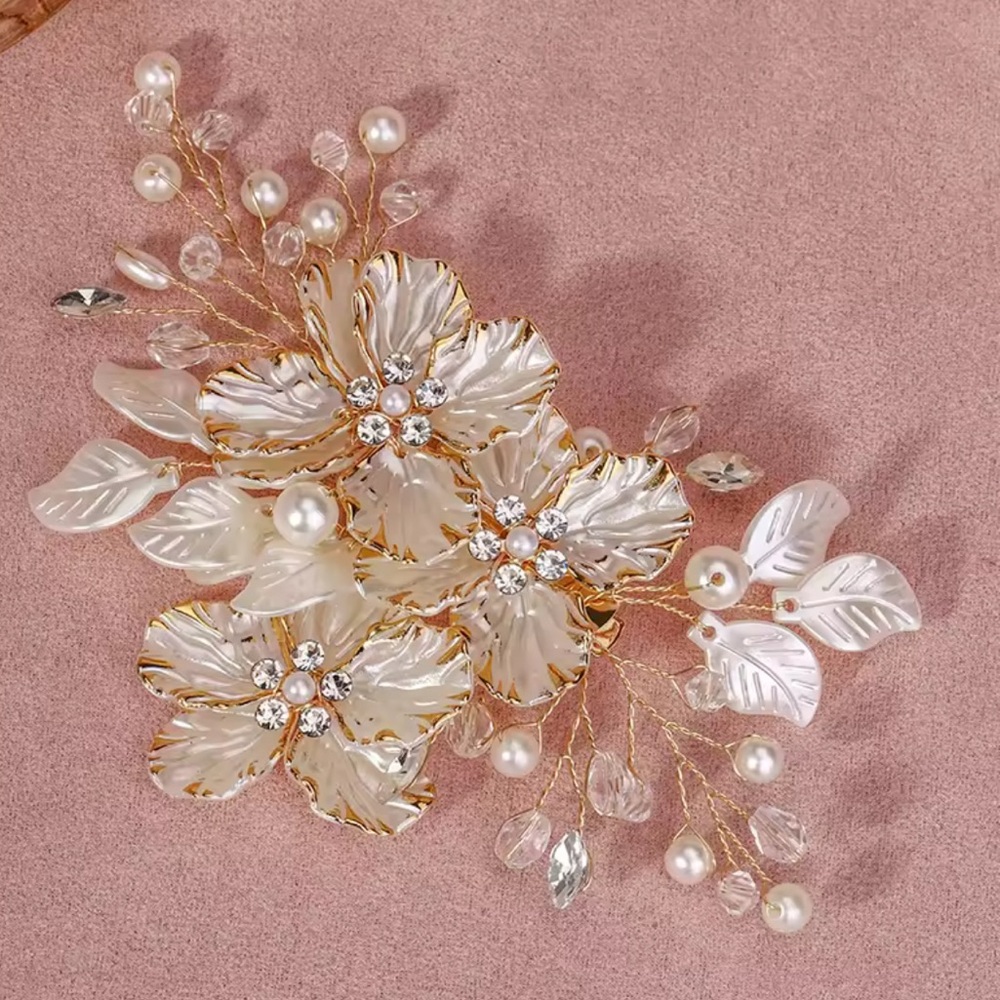 Elegant Gold Floral handmade hair jewelry clip wedding braids jewelry #817